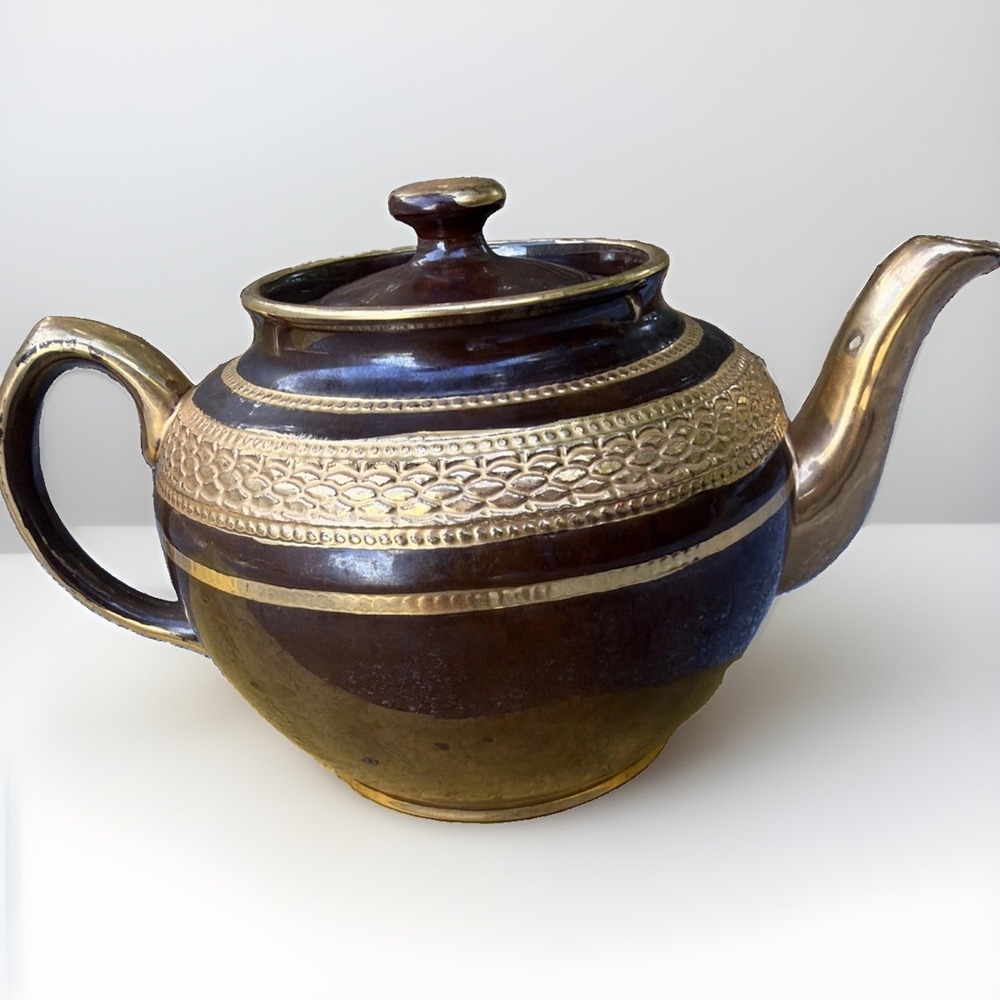 Vintage Sadler England Teapot 2303PR Brown Gold Gilt Trim Staffordshire 1940s